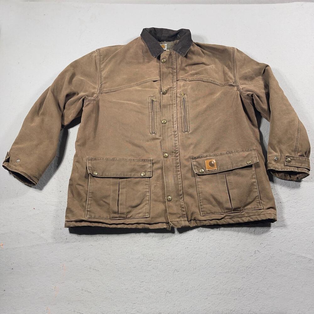 VTG Carhartt Jacket Men XL‎ Duck Canvas Field Coat Corduroy Collar Blanket Lined